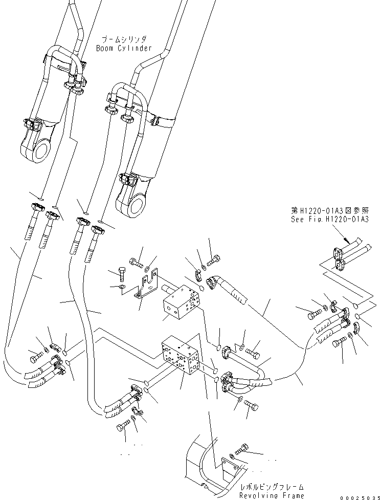 Excavators Komatsu / PW220-7K-KA S/N K40001-UP(pw220-0u) / WORK EQUIPMENT LINE (3/3) (REVOLVING FRAME SIDE) (FOR 1-PIECE BOOM) (KA SPEC.)(180180 : H1220-03A3)