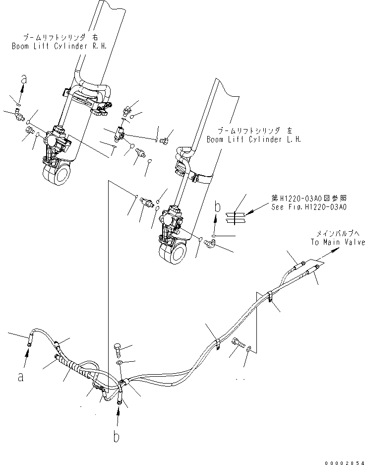 Excavators Komatsu / PW220-7K-KA S/N K40001-UP(pw220-0u) / DRIFT PREVENTIVE PIPING (FOR BOOM LIFT) (FOR 2-PIECE BOOM)(180200 : H1250-01A0)