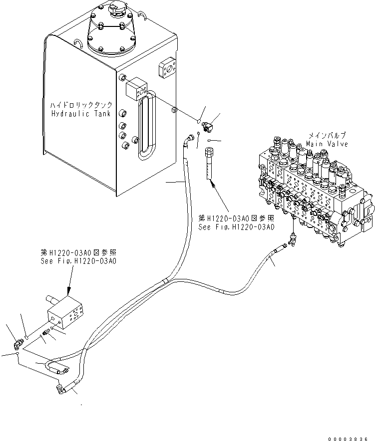 Excavators Komatsu / PW220-7K-KA S/N K40001-UP(pw220-0u) / ANTI DRIFT PREVENTIVE PIPING (FOR BOOM) (FOR 1-PIECE BOOM) (KA SPEC.)(180210 : H1250-01A2)