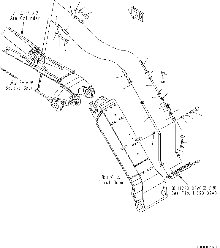 Excavators Komatsu / PW220-7K-KA S/N K40001-UP(pw220-0u) / 2-PIECE BOOM (ARM CYLINDER LINE)(390040 : T1110-04A0)