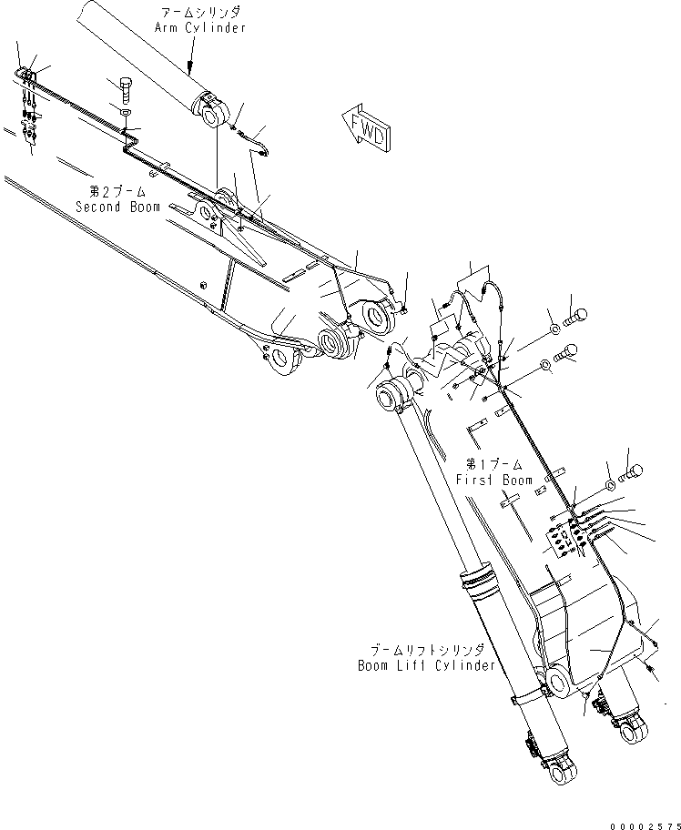 Excavators Komatsu / PW220-7K-KA S/N K40001-UP(pw220-0u) / 2-PIECE BOOM (LUBRICATION PIPING)(390070 : T1110-07A0)