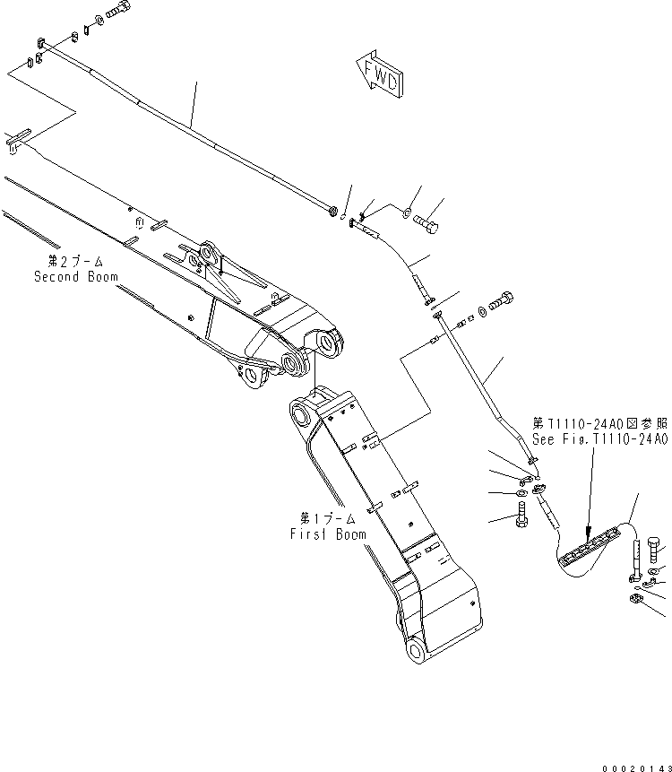 Excavators Komatsu / PW220-7K-KA S/N K40001-UP(pw220-0u) / 2-PIECE BOOM (ADDITIONAL PIPING) (BREAKER LINE) (PIPING)(390140 : T1110-22A1)