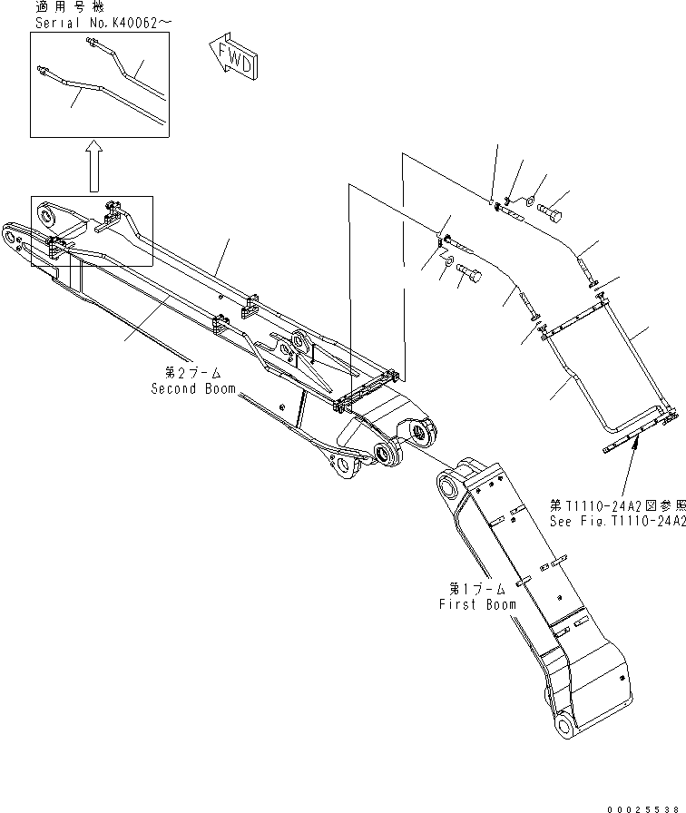 Excavators Komatsu / PW220-7K-KA S/N K40001-UP(pw220-0u) / 2-PIECE BOOM (ADDITIONAL PIPING) (2 ATTACHIMENT LINE) (PIPING)(390150 : T1110-23A2)