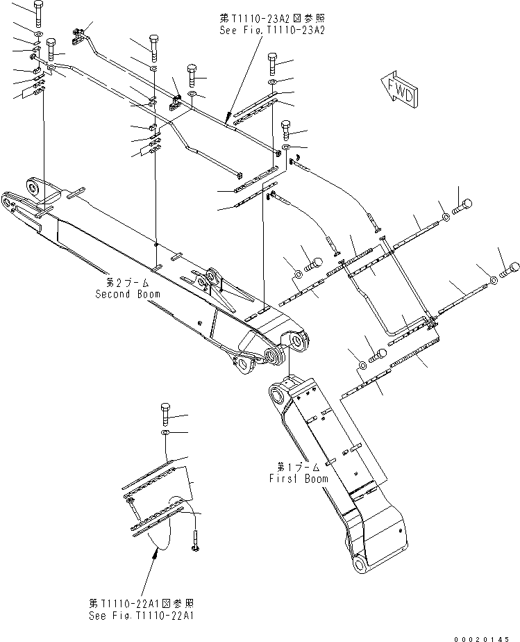 Excavators Komatsu / PW220-7K-KA S/N K40001-UP(pw220-0u) / 2-PIECE BOOM (ADDITIONAL PIPING) (2 ATTACHIMENT LINE) (CLAMP)(390170 : T1110-24A2)