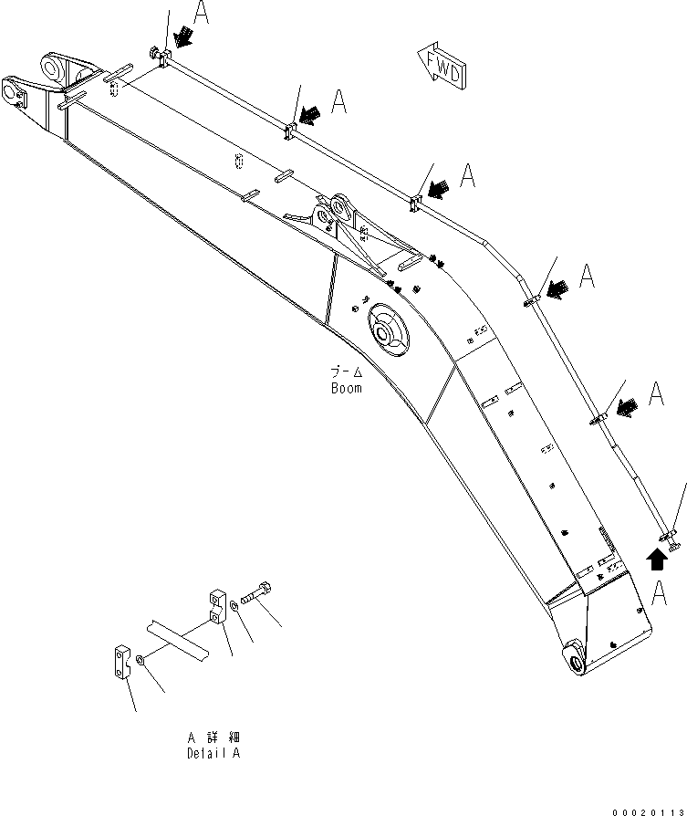 Excavators Komatsu / PW220-7K-KA S/N K40001-UP(pw220-0u) / 1-PIECE BOOM (ADDITIONAL PIPING) (BREAKER LINES) (CLAMP)(390240 : T1110-33A1)