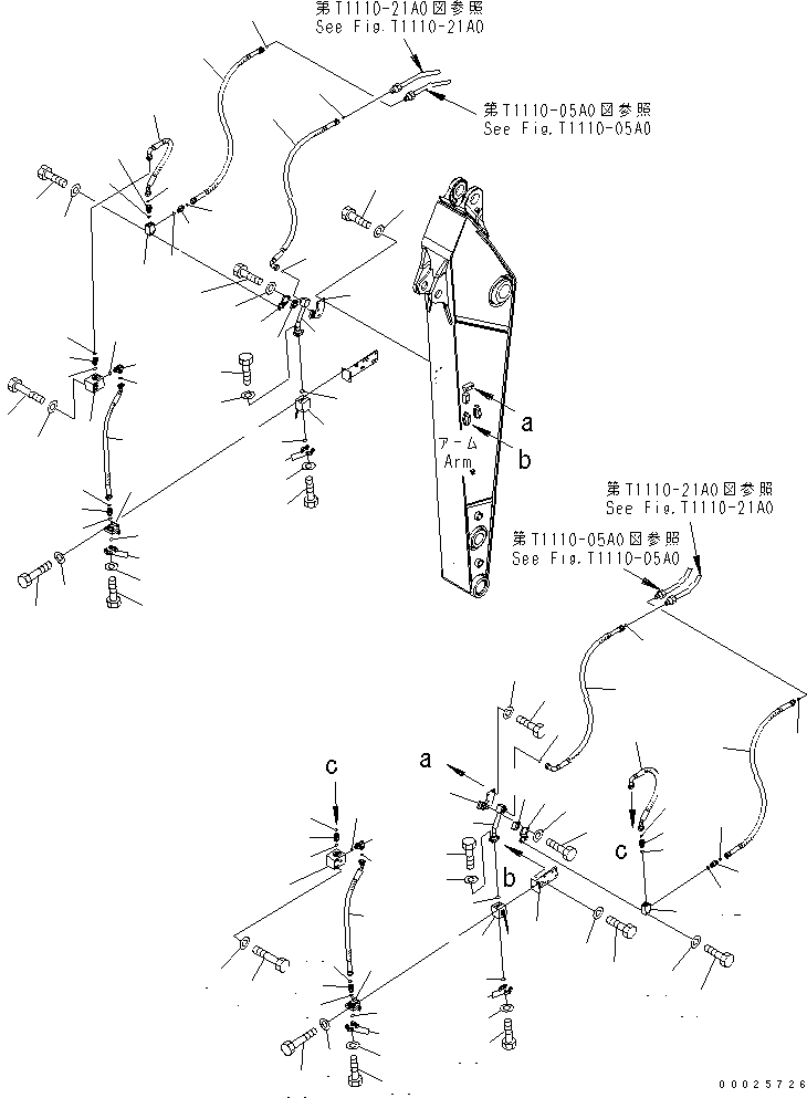 Excavators Komatsu / PW220-7K-KA S/N K40001-UP(pw220-0u) / ARM (2.4M) (CLAMSHELL LINES)(#K40062-)(390365 : T1200-04A1A)