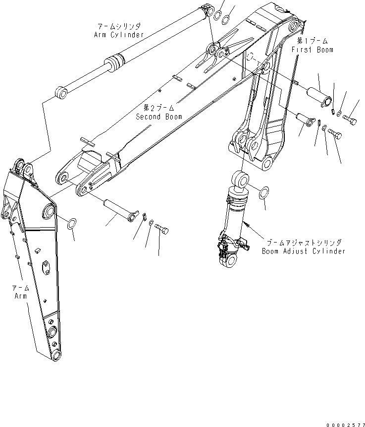 Excavators Komatsu / PW220-7K-KA S/N K40001-UP(pw220-0u) / 2ND BOOM PIN (FOR 2-PIECE BOOM)(390530 : T2150-01A0)
