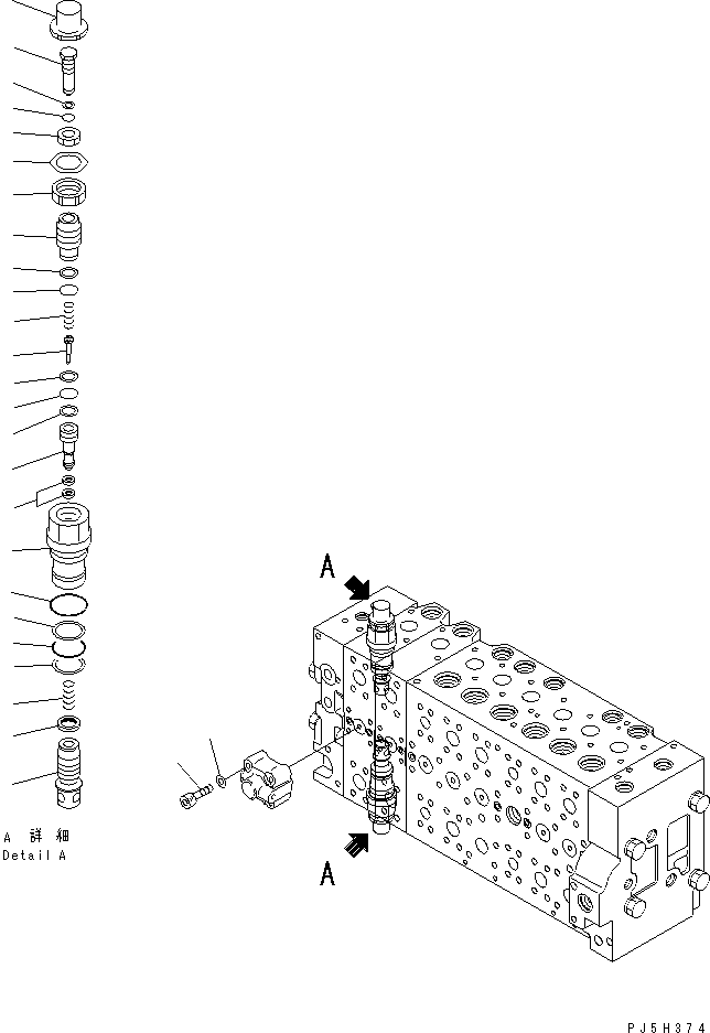 Excavators Komatsu / PW220-7K-KA S/N K40001-UP(pw220-0u) / MAIN VALVE (8-SPOOL) (19/20) (FOR 1-PIECE BOOM)(540880 : Y1664-39A0)
