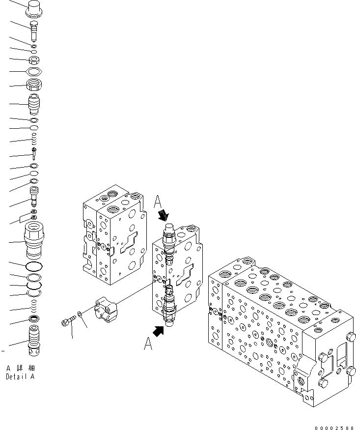 Excavators Komatsu / PW220-7K-KA S/N K40001-UP(pw220-0u) / MAIN VALVE (9-SPOOL) (19/22) (FOR 2-PIECE BOOM)(541080 : Y1666-19A0)