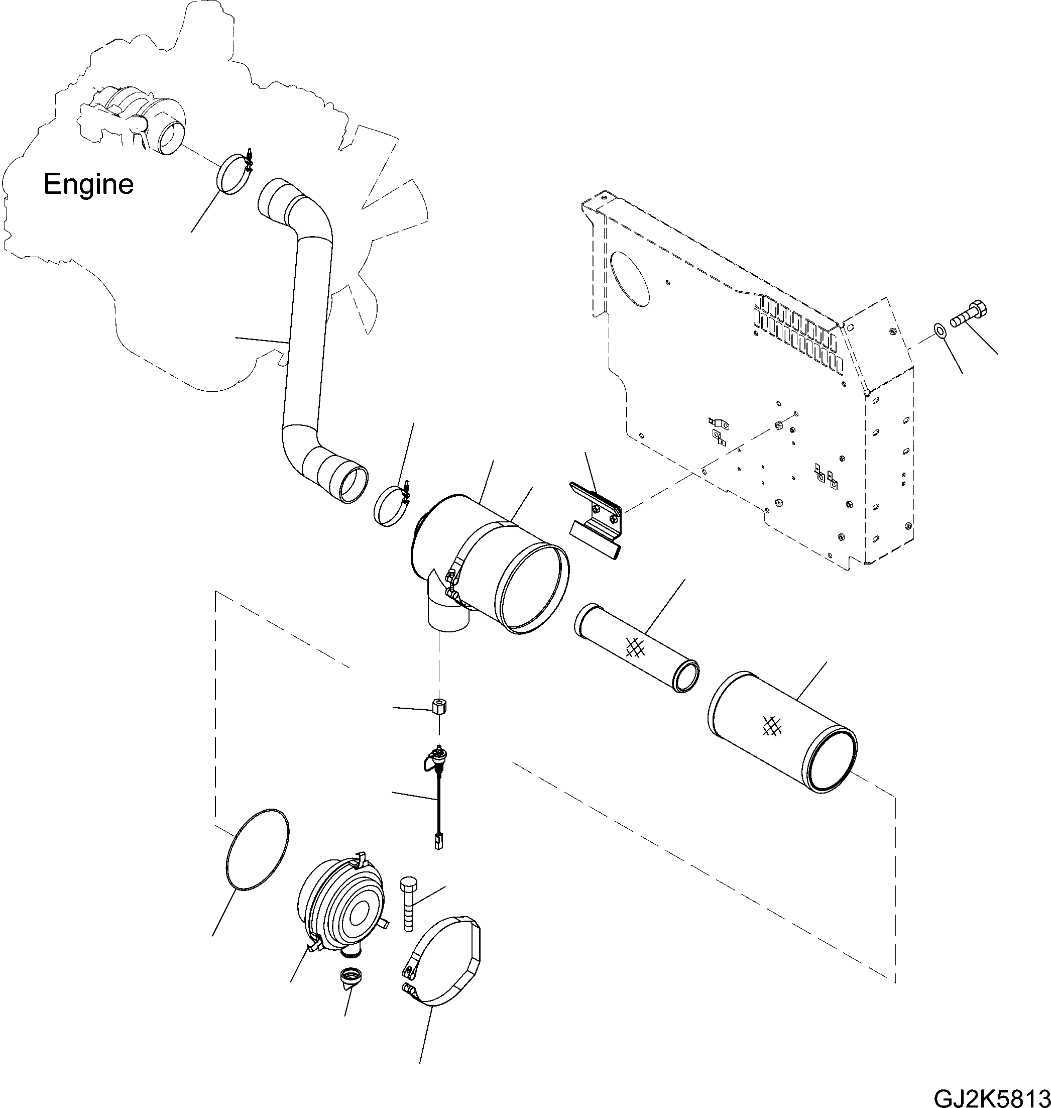 Komatsu parts book diagram for PW220-7E0 S/N H65051-UP: AIR CLEANER AND CONNECTION