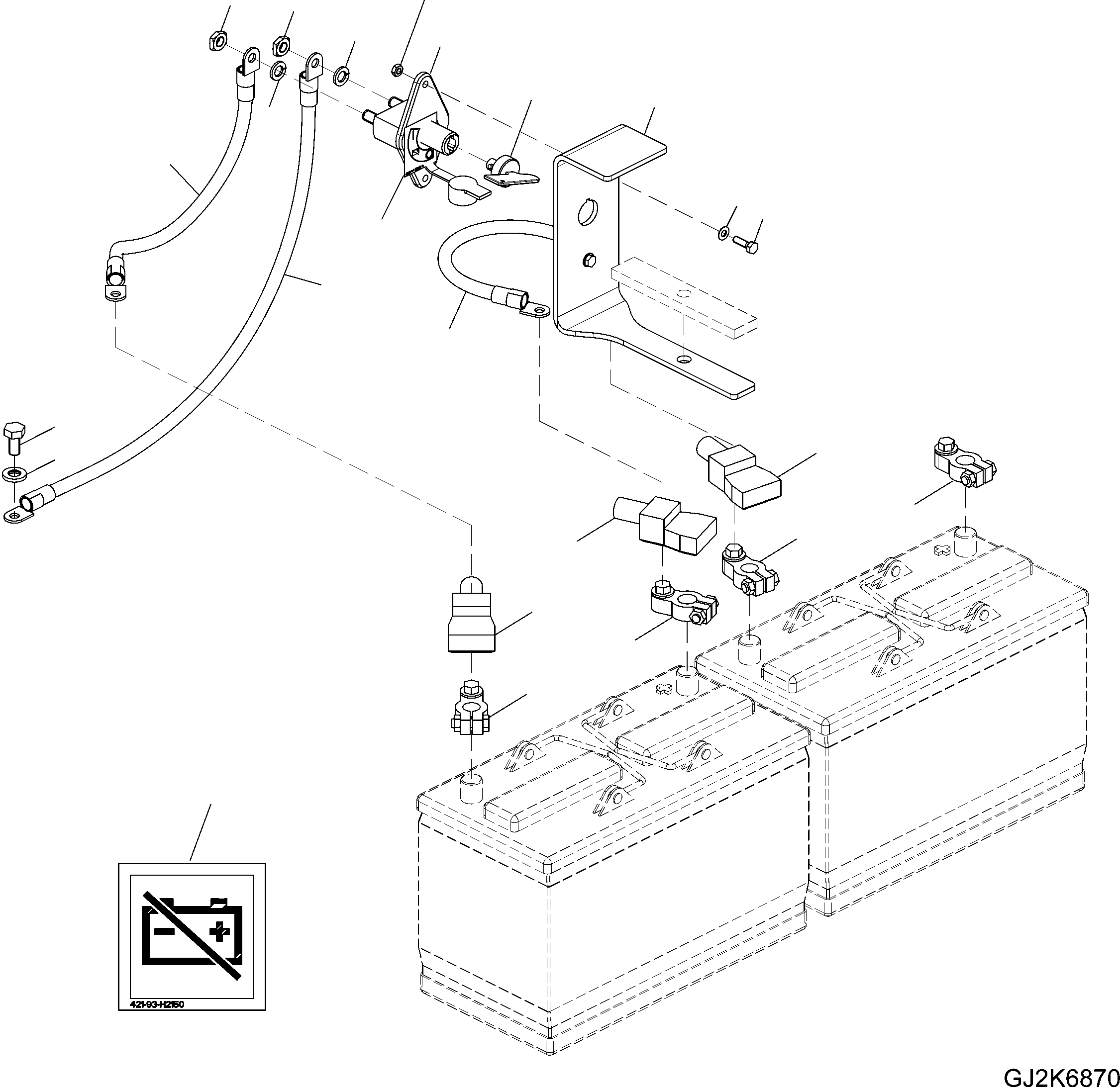 Komatsu parts book diagram for PW220-7E0 S/N H65051-UP: WIRING (BATTERY HARNESS) - WITH BATTERY MAIN SWITCH