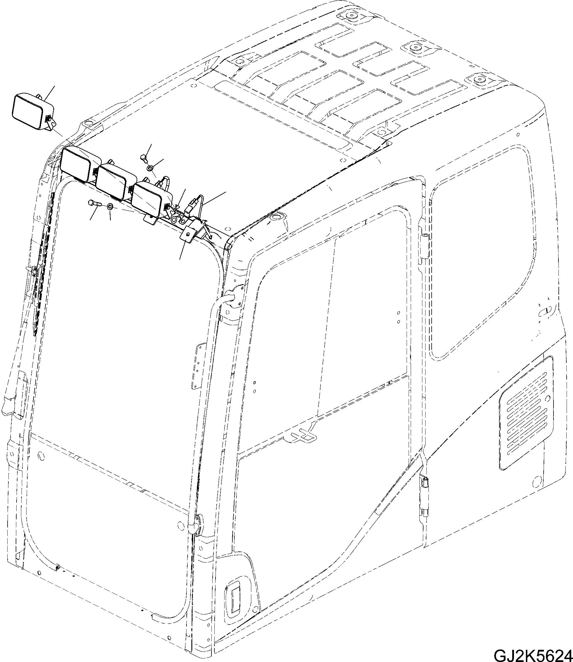 Komatsu parts book diagram for PW220-7E0 S/N H65051-UP: ADDTIONAL WORK LAMPS (CAB)