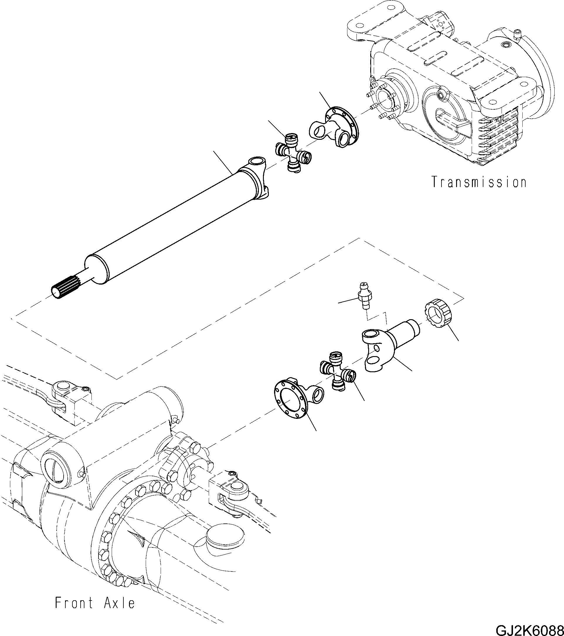 Komatsu parts book diagram for PW220-7E0 S/N H65051-UP: FRONT DRIVE SHAFT (INNER PARTS)