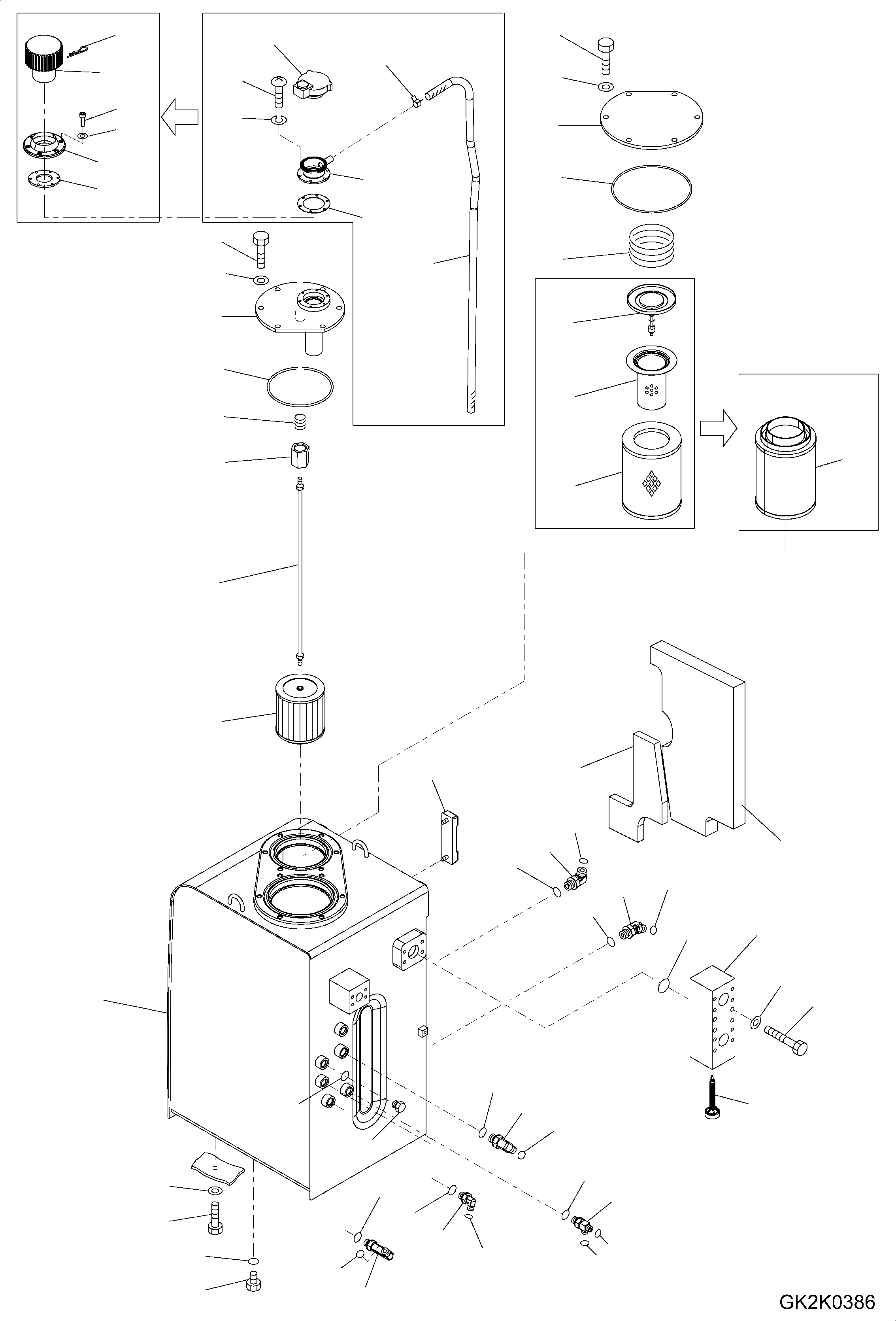 Komatsu parts book diagram for PW220-7E0 S/N H65051-UP: HYDRAULIC TANK (H65051 - H65096)