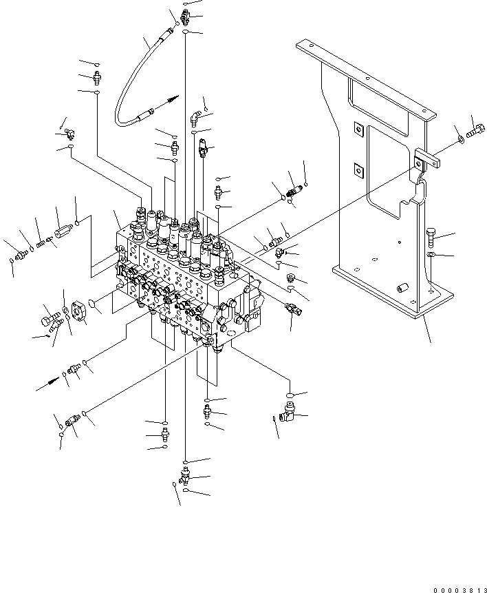 Komatsu parts book diagram for PW220-7E0 S/N H65051-UP: MAIN VALVE AND MOUNTING PARTS (ONE-PIECE BOOM, ONE ATTACHMENT)