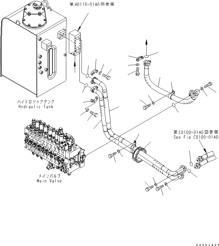 Komatsu parts book diagram for PW220-7E0 S/N H65051-UP: OIL COOLER LINE
