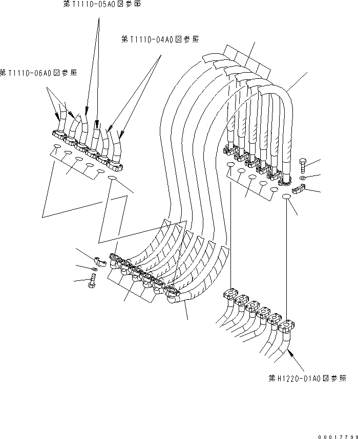 Komatsu parts book diagram for PW220-7E0 S/N H65051-UP: WORK EQUIPMENT LINE (2/3 - REVOLVING FRAME SIDE FOR TWO-PIECE BOOM)