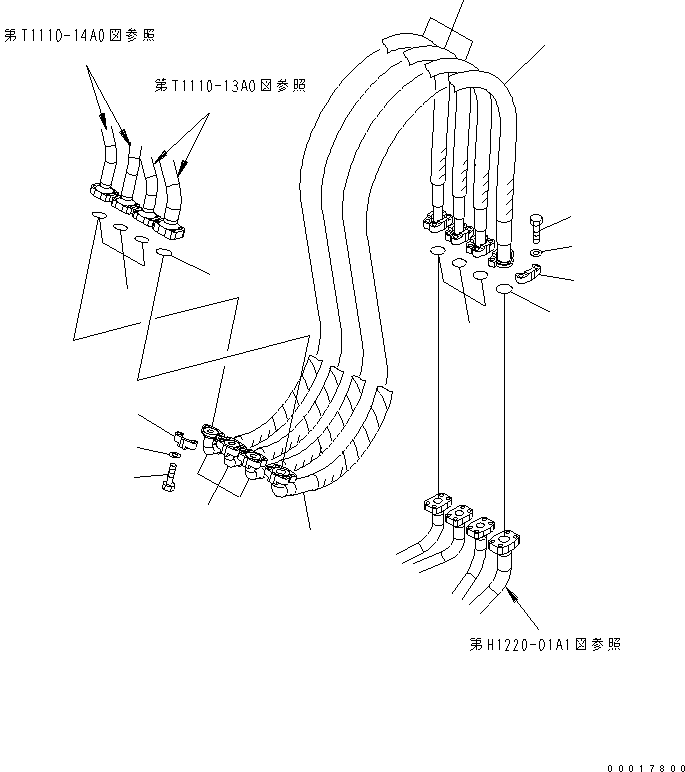 Komatsu parts book diagram for PW220-7E0 S/N H65051-UP: WORK EQUIPMENT LINE (2/3 - REVOLVING FRAME SIDE FOR ONE-PIECE BOOM)