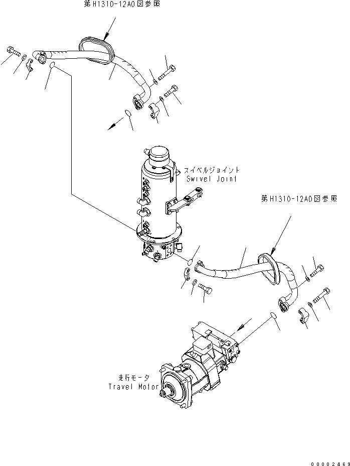 Komatsu parts book diagram for PW220-7E0 S/N H65051-UP: TRAVEL LINE (LOWER)