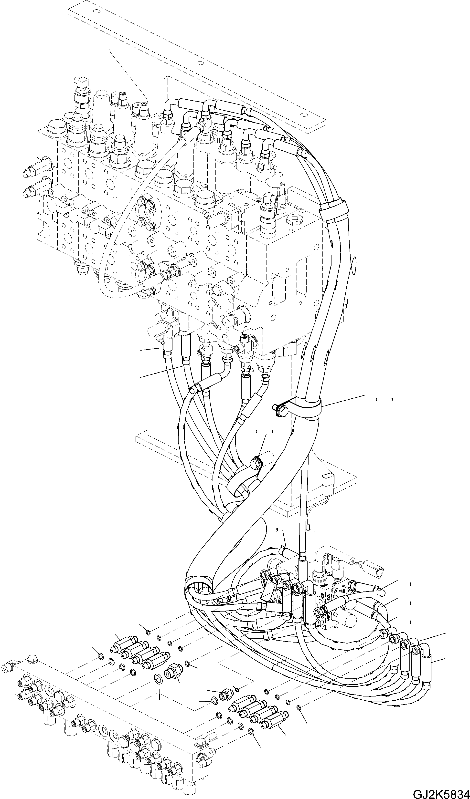 Komatsu parts book diagram for PW220-7E0 S/N H65051-UP: PPC MANIFOLD PIPING (H65051 - H65096)