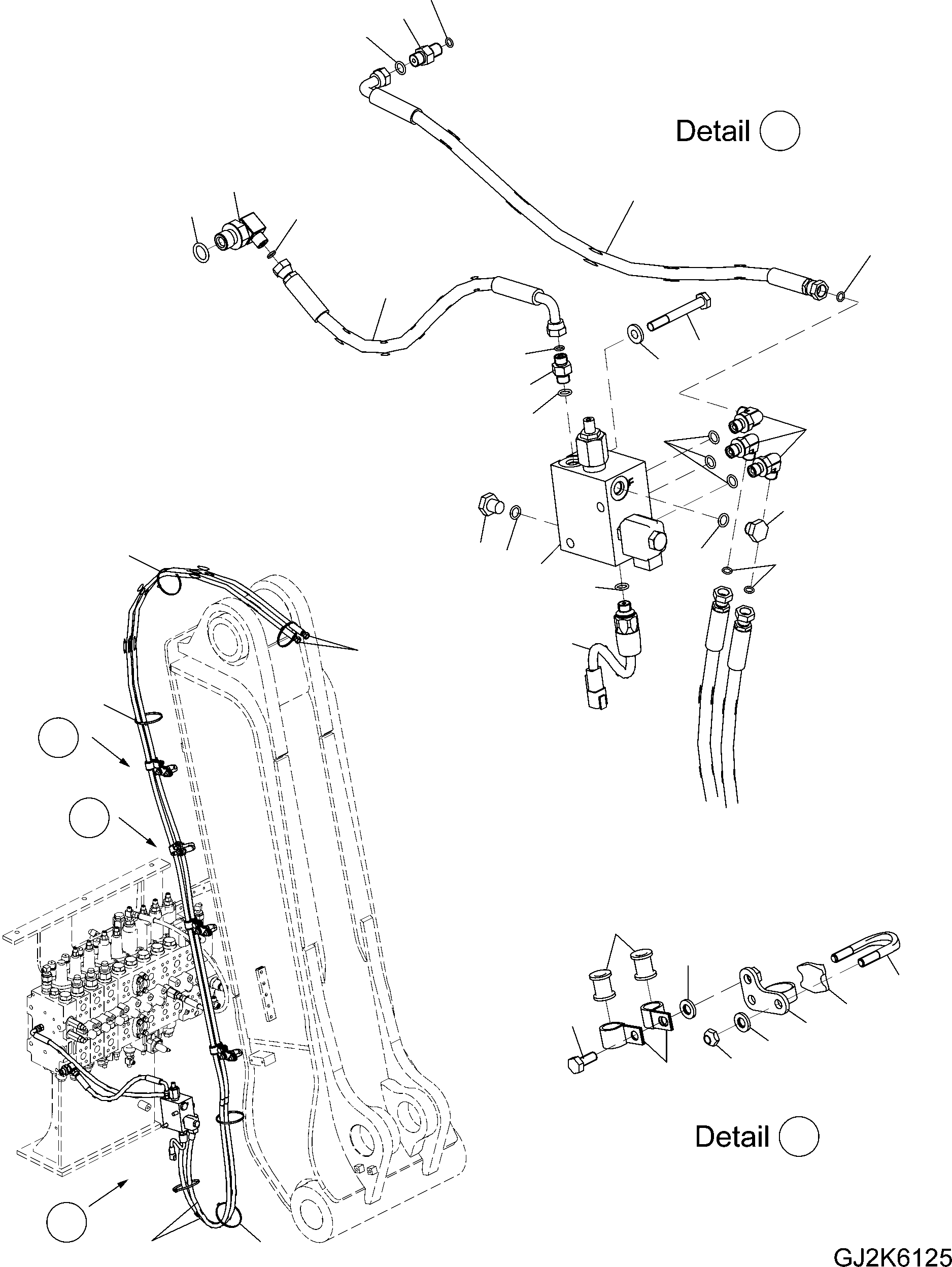 Komatsu parts book diagram for PW220-7E0 S/N H65051-UP: QUICK COUPLER PIPING (FRAME) (TWO-PIECE BOOM)