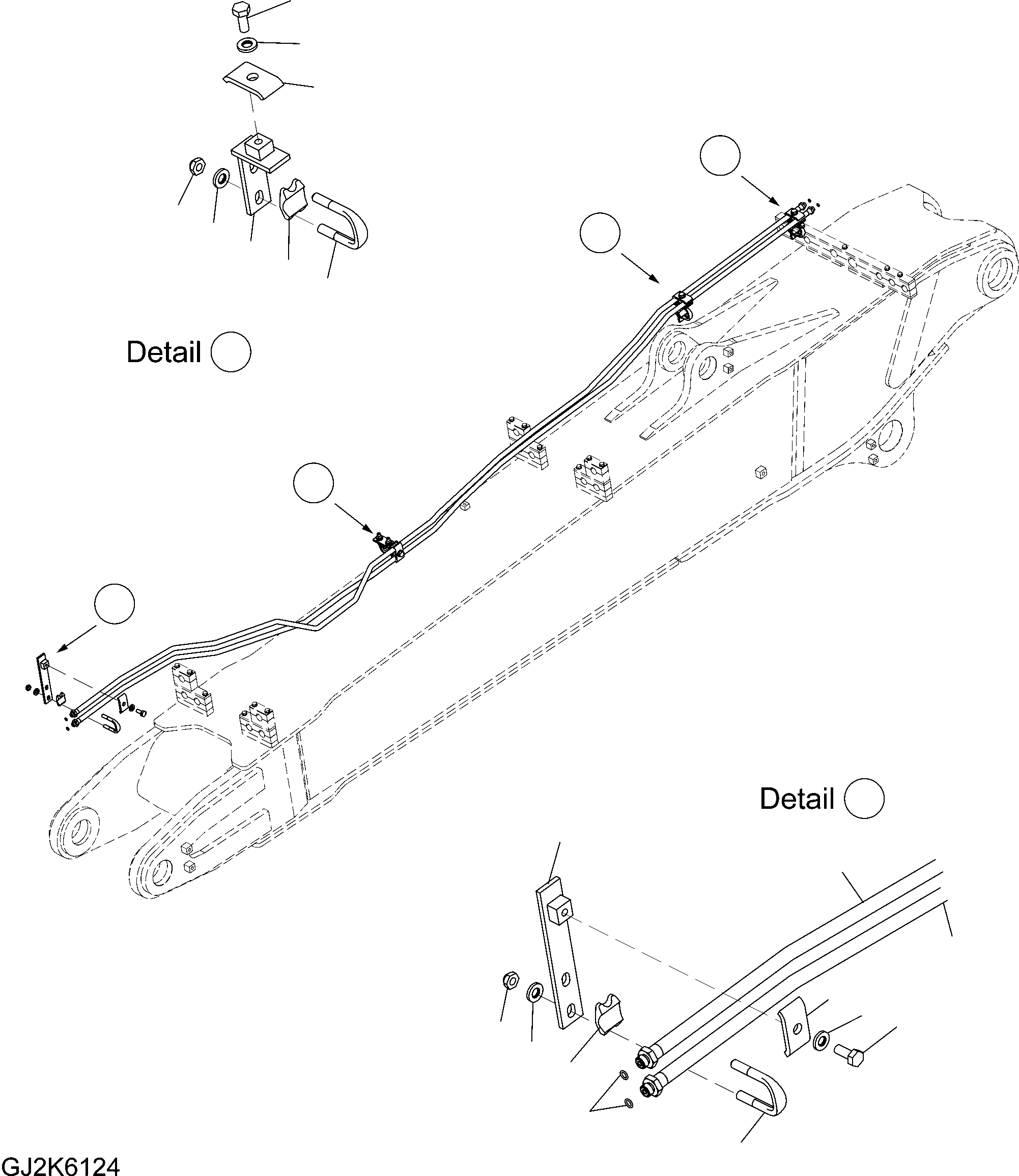 Komatsu parts book diagram for PW220-7E0 S/N H65051-UP: QUICK COUPLER PIPING (BOOM) (TWO-PIECE BOOM)