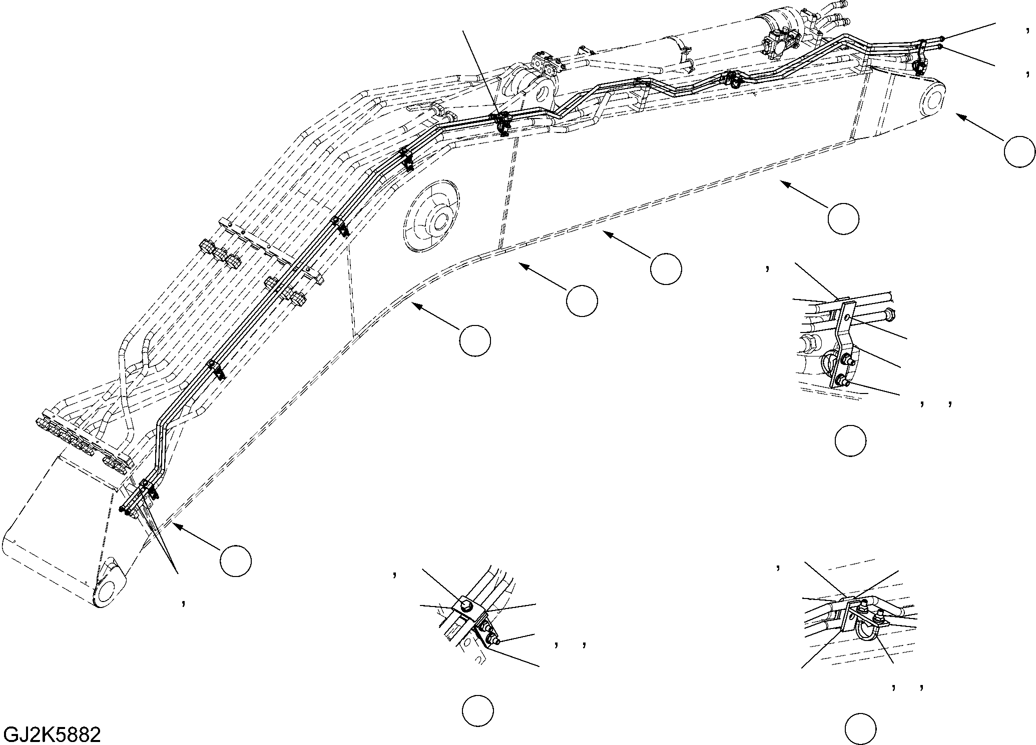 Komatsu parts book diagram for PW220-7E0 S/N H65051-UP: QUICK COUPLER PIPING (BOOM) (ONE-PIECE BOOM)