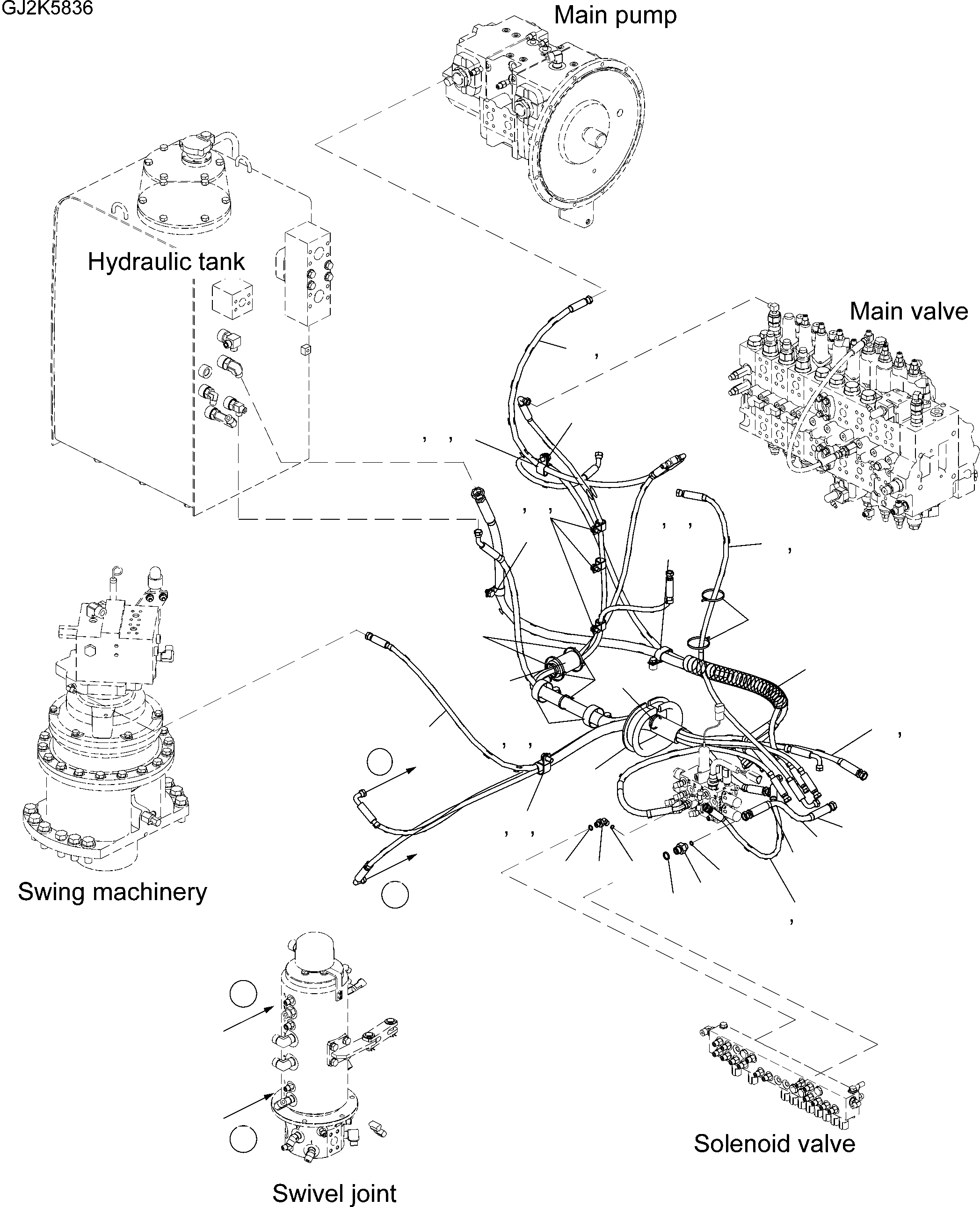 Komatsu parts book diagram for PW220-7E0 S/N H65051-UP: SOLENOID VALVE PIPING
