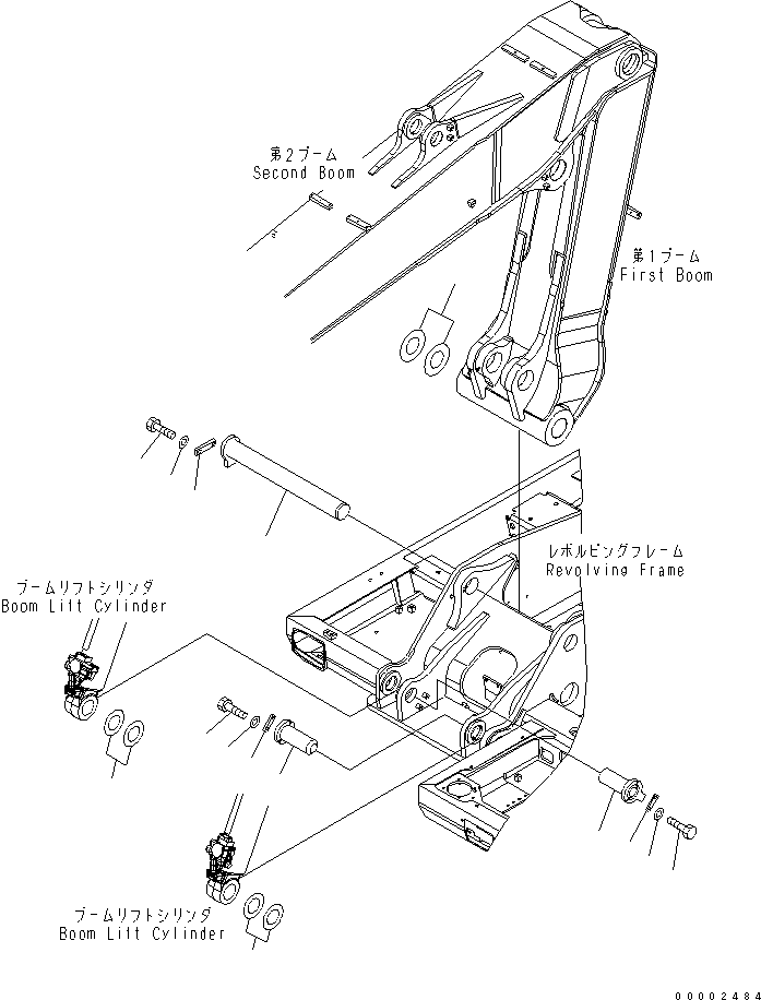 Komatsu parts book diagram for PW220-7E0 S/N H65051-UP: BOOM FOOT PIN (FOR TWO-PIECE BOOM)