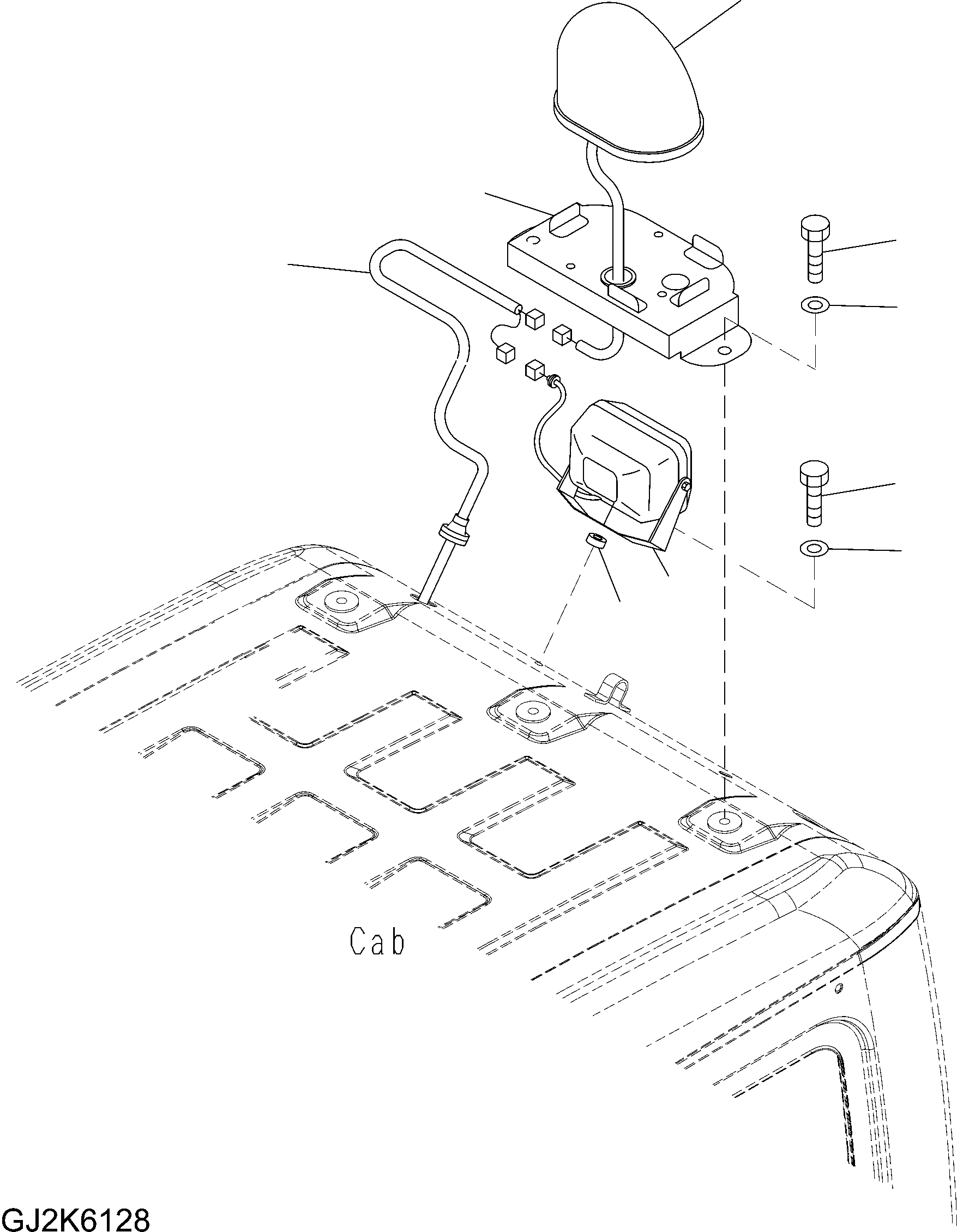 Komatsu parts book diagram for PW220-7E0 S/N H65051-UP: BEACON LAMP AND REAR WORK LAMP (ROOF)