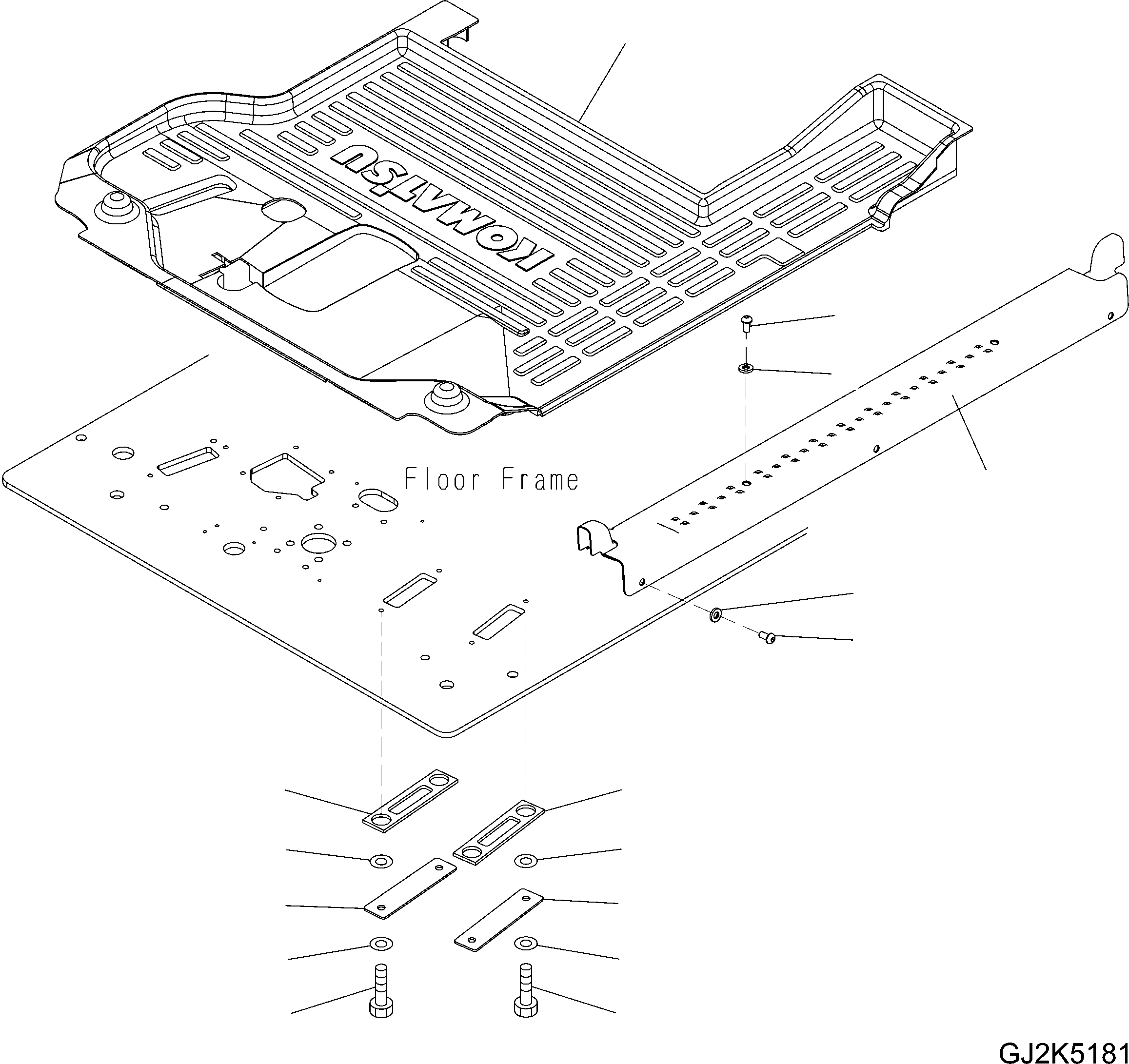 Komatsu parts book diagram for PW220-7E0 S/N H65051-UP: FLOOR MAT (FOR ONE-PIECE BOOM)