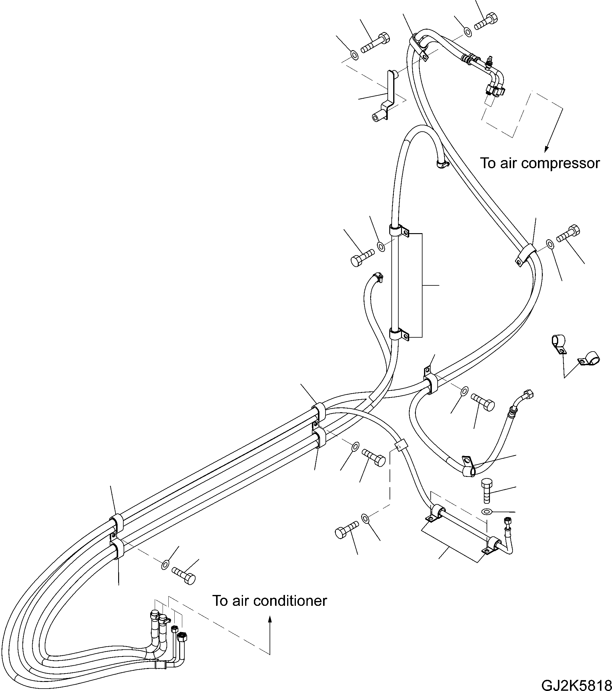 Komatsu parts book diagram for PW220-7E0 S/N H65051-UP: AIR CONDITIONER (HOSE CLAMPS)