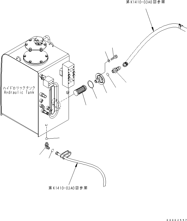 Komatsu parts book diagram for PW220-7E0 S/N H65051-UP: UPPER STEERING LINE (HYDRAULIC TANK ELBOW)