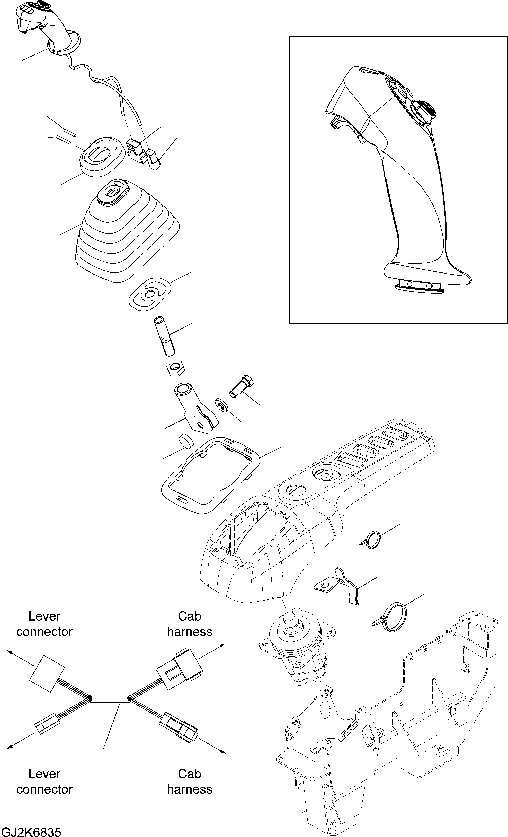 Komatsu parts book diagram for PW220-7E0 S/N H65051-UP: P.P.C. VALVE LEVER (RHS) (EXECUTION 2)