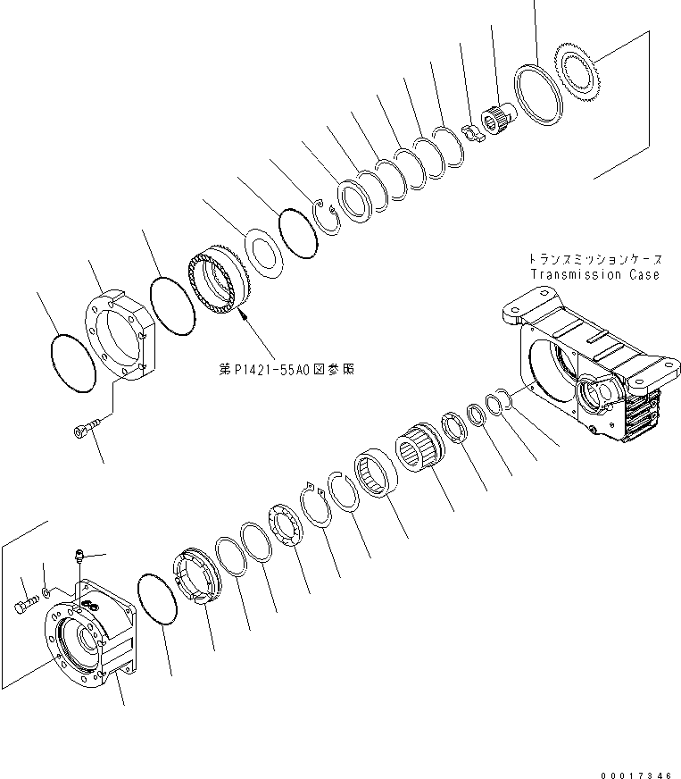 Komatsu parts book diagram for PW220-7E0 S/N H65051-UP: TRANSMISSION (1/5)