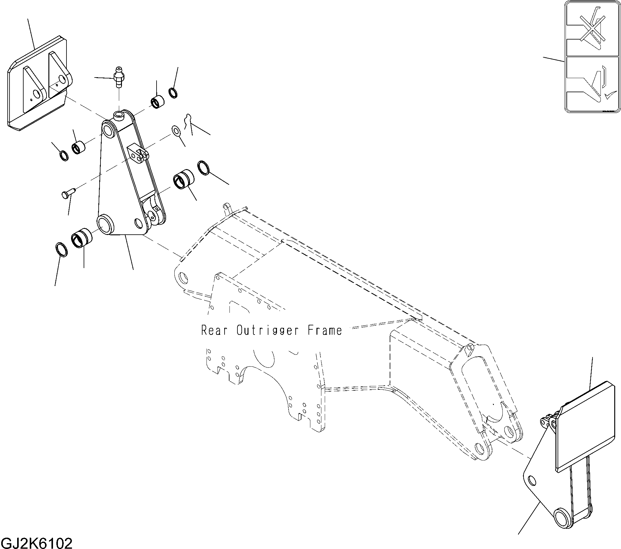 Komatsu parts book diagram for PW220-7E0 S/N H65051-UP: OUTRIGGER (LEGS AND FEET - REAR OUTRIGGER)