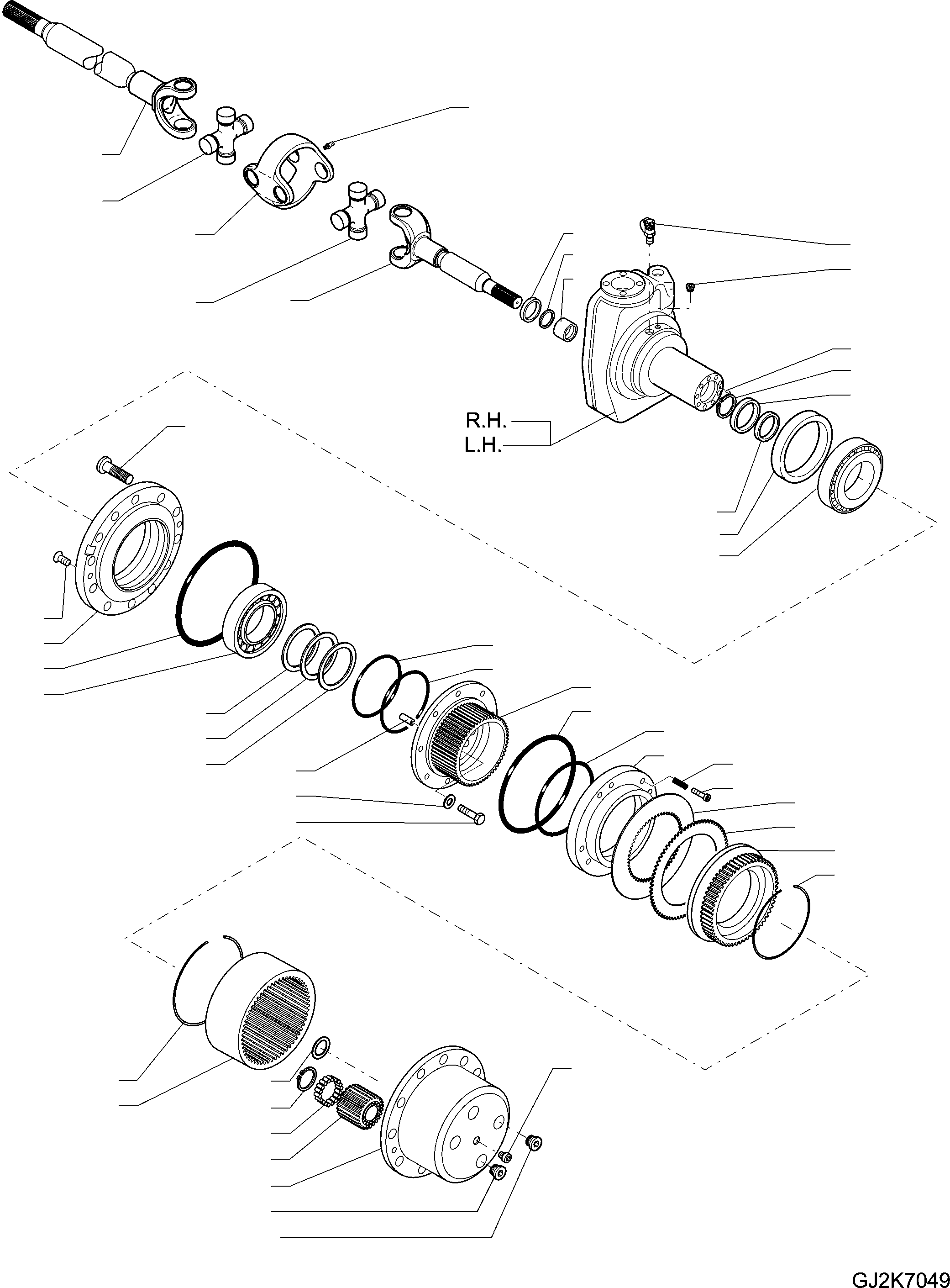 Komatsu parts book diagram for PW220-7E0 S/N H65051-UP: FRONT AXLE (3/5) (2.75M WIDTH) WHEEL HUB ASSEMBLY