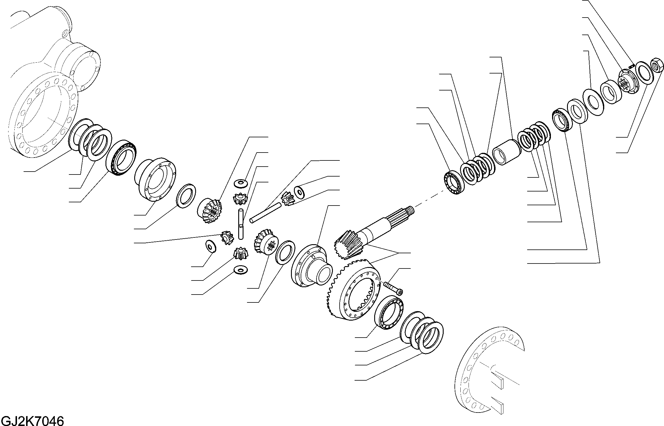 Komatsu parts book diagram for PW220-7E0 S/N H65051-UP: FRONT AXLE (5/5) (2.75M WIDTH) BEVEL GEAR SET AND DIFFERENTIAL WITH BRAKE