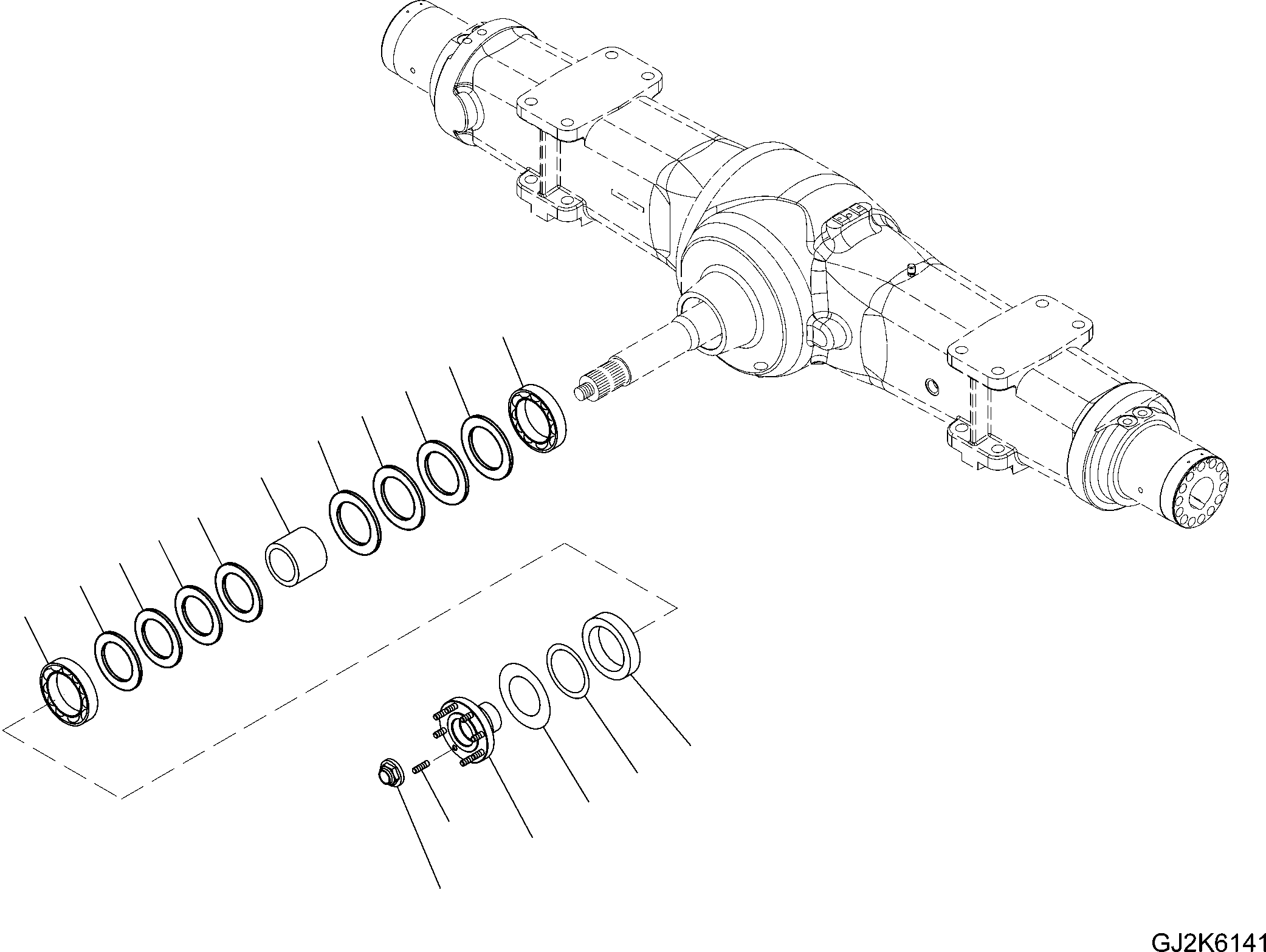Komatsu parts book diagram for PW220-7E0 S/N H65051-UP: REAR AXLE (3/4) (2.75M WIDTH) AXLE