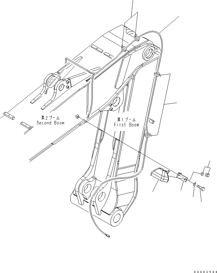 Komatsu parts book diagram for PW220-7E0 S/N H65051-UP: TWO-PIECE BOOM (WORK LAMP)