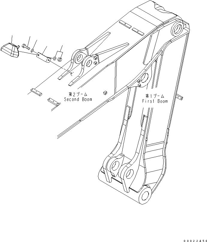 Komatsu parts book diagram for PW220-7E0 S/N H65051-UP: TWO PIECE BOOM (RHS WORK LAMP)