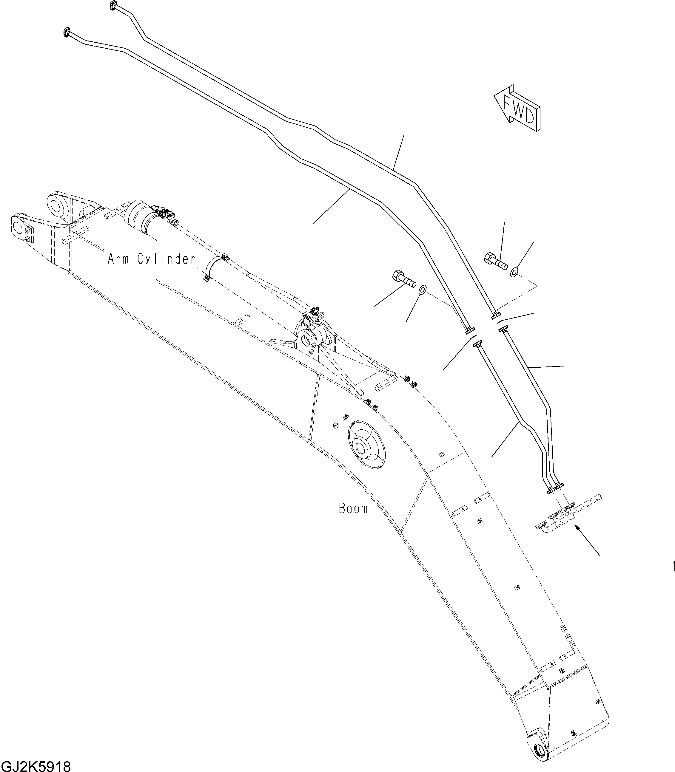 Komatsu parts book diagram for PW220-7E0 S/N H65051-UP: ONE-PIECE BOOM (BUCKET CYLINDER LINE)