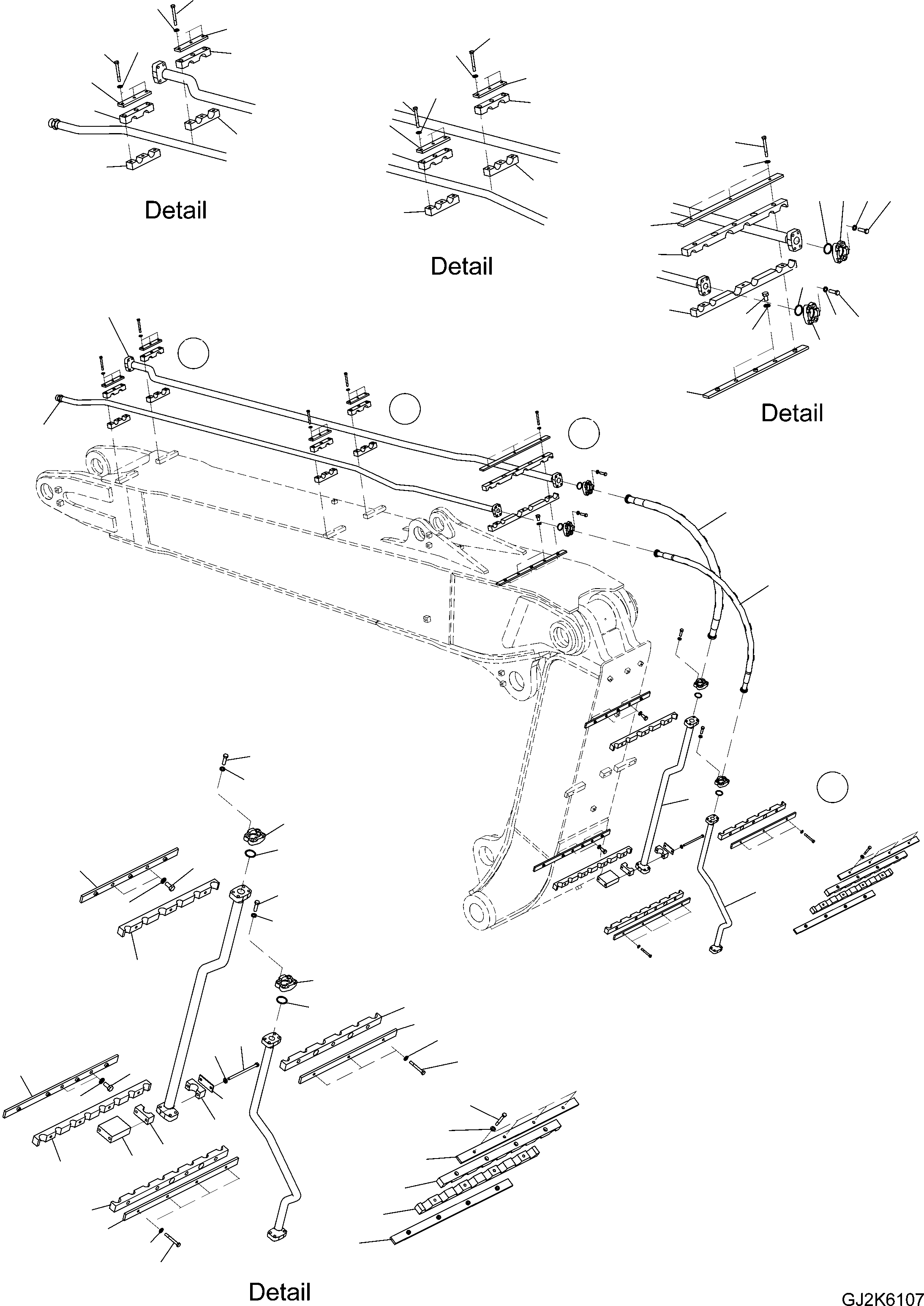 Komatsu parts book diagram for PW220-7E0 S/N H65051-UP: TWO-PIECE BOOM (ONE ATTACHMENT) (PIPING)