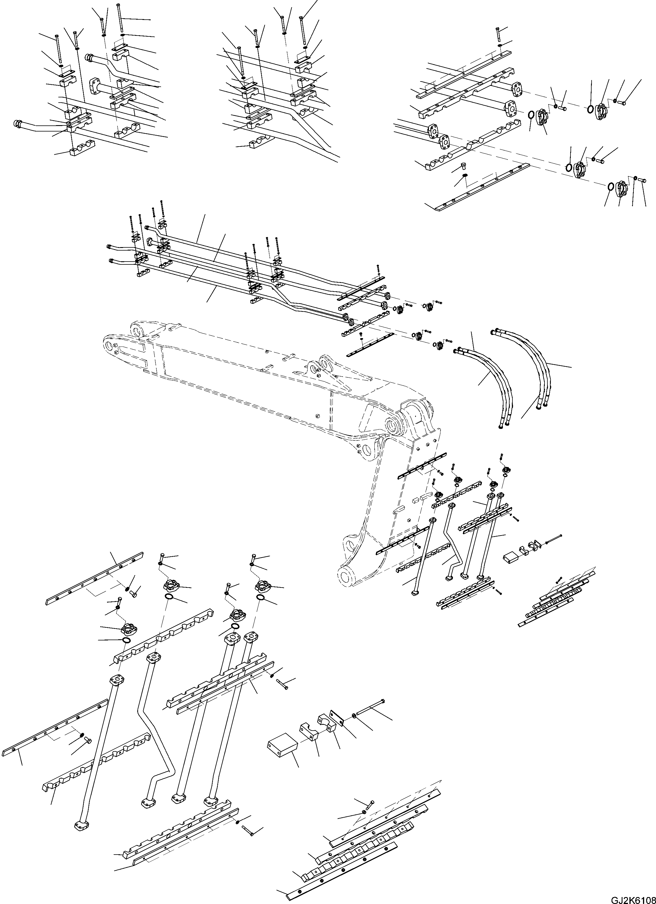 Komatsu parts book diagram for PW220-7E0 S/N H65051-UP: TWO-PIECE BOOM (TWO ATTACHMENTS) (PIPING)