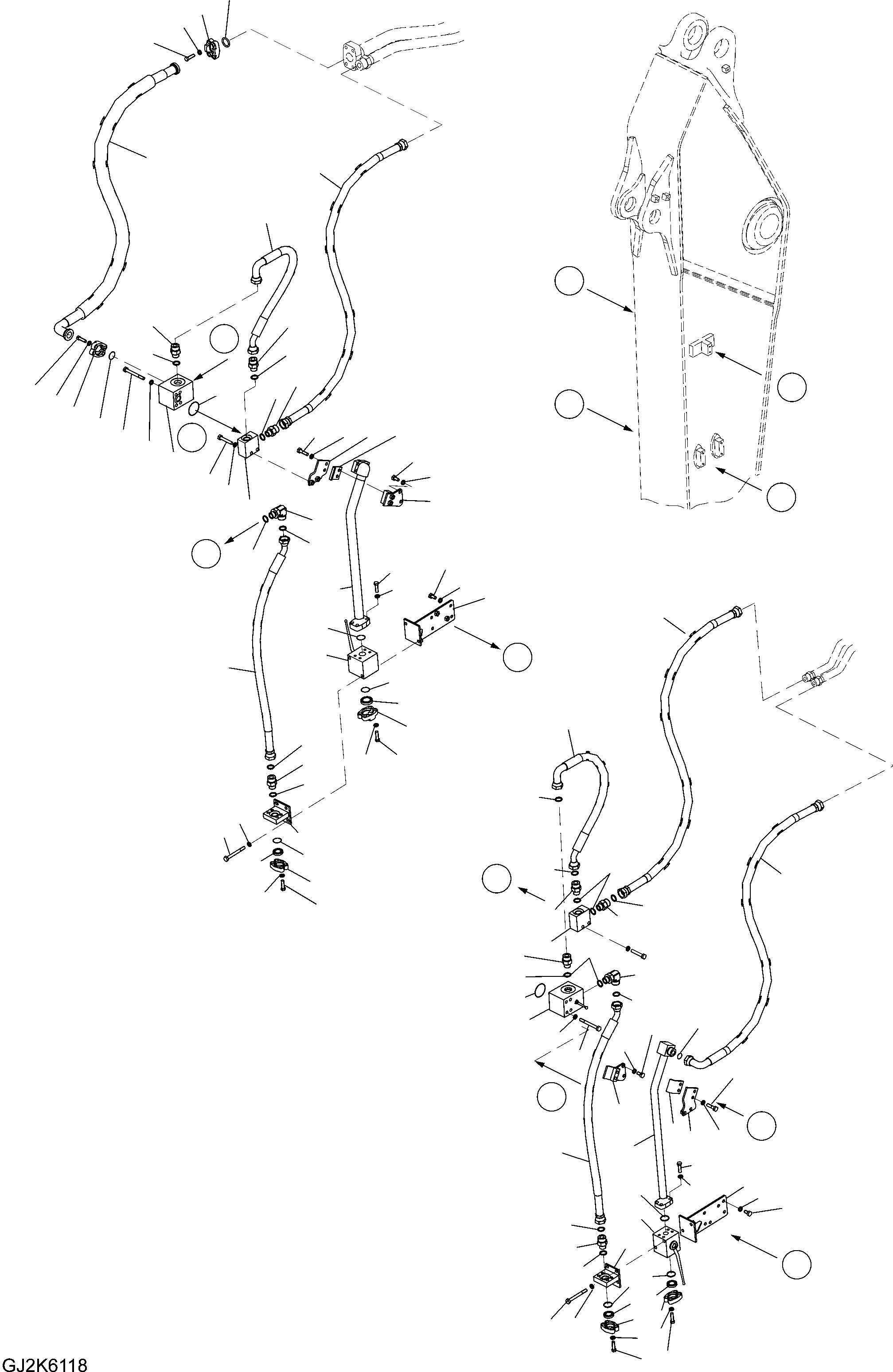 Komatsu parts book diagram for PW220-7E0 S/N H65051-UP: ARM (2.9M) PIPING (ONE ATTACHMENT)