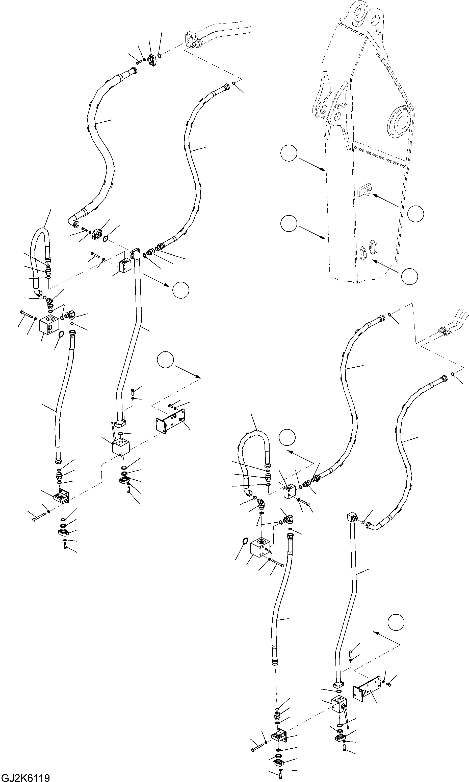 Komatsu parts book diagram for PW220-7E0 S/N H65051-UP: ARM (3.5M) PIPING (ONE ATTACHMENT)