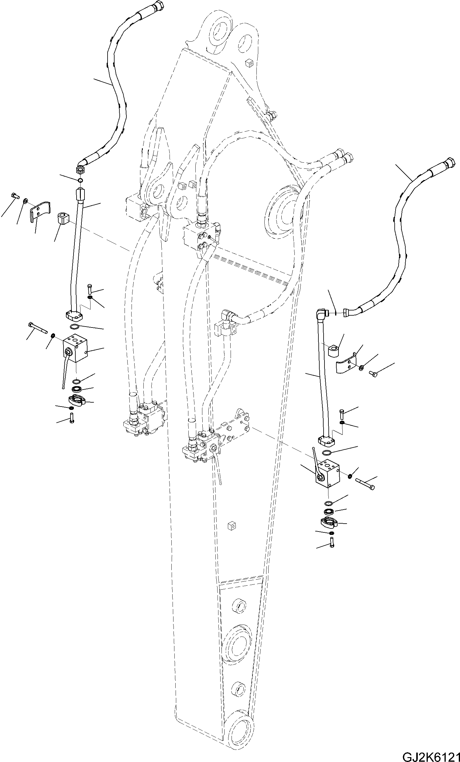 Komatsu parts book diagram for PW220-7E0 S/N H65051-UP: ARM (2.4M) ADDITIONAL PIPING (TWO ATTACHMENTS)