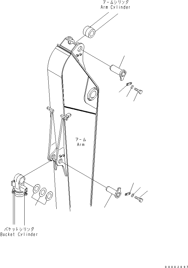Komatsu parts book diagram for PW220-7E0 S/N H65051-UP: ARM PIN (FOR 3.5M ARM)