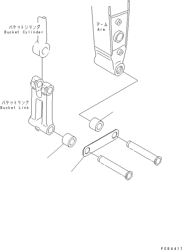 Komatsu parts book diagram for PW220-7E0 S/N H65051-UP: BUCKET LESS