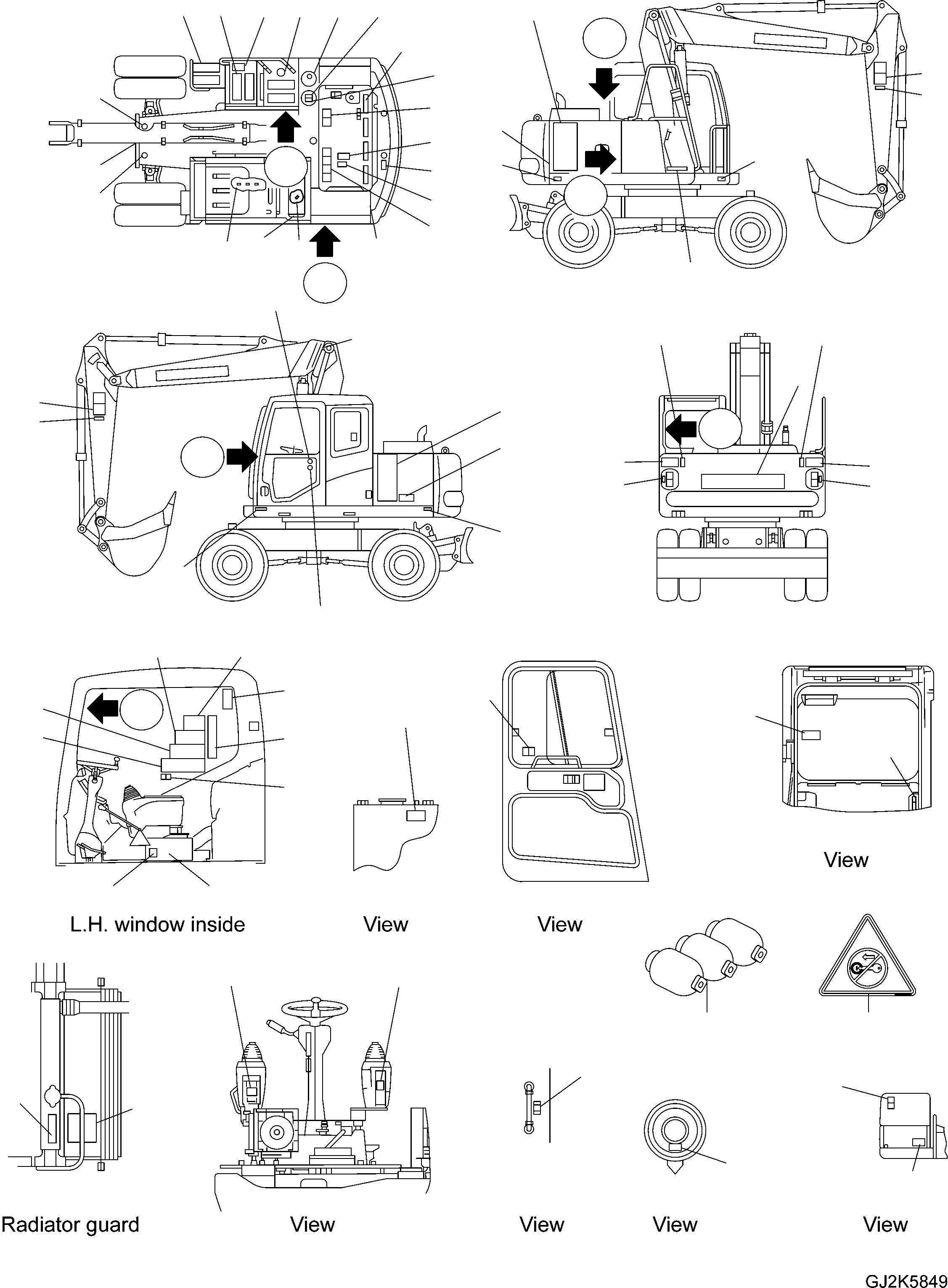 Komatsu parts book diagram for PW220-7E0 S/N H65051-UP: MARKS AND PLATES